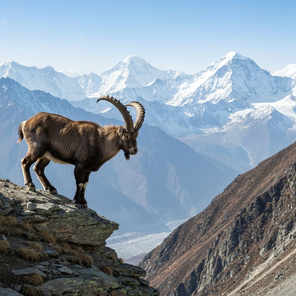 Himalayan ibex navigating treacherous terrain
